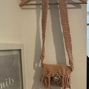 Handcrafted Tan Knit Shoulder Bag